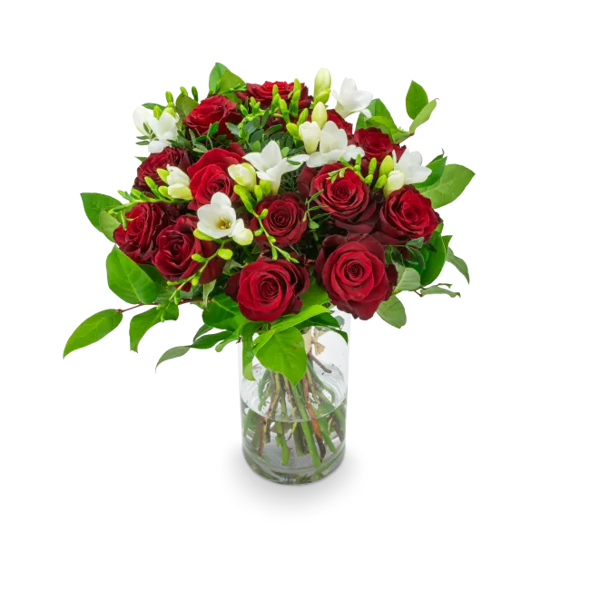 Bouquet of roses with freesia